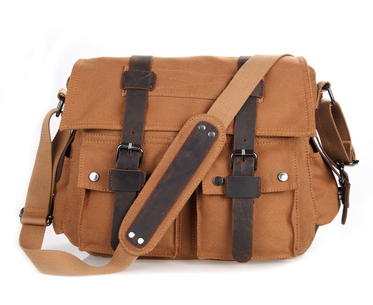 9002B New Style Vintage Canvas and leather Men's Coffee Briefcase Messenger Bookbag