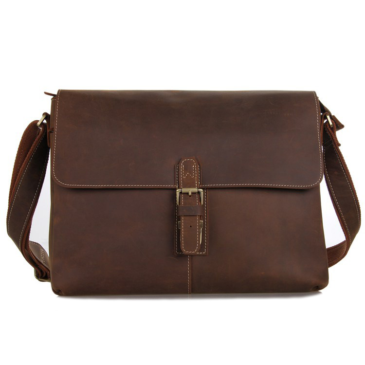 7084LB Crazy Horse Leather Men's Brown Messenger Cross Body Shoulder Bag 2014 Hot Selling 