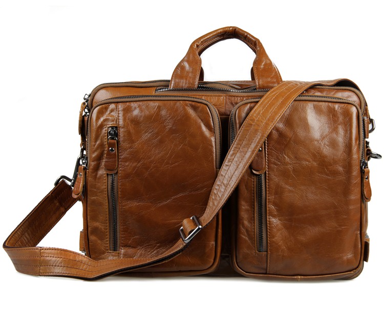 7014B Brown Real Vintage Leather Men's Messenger Backpack Bag