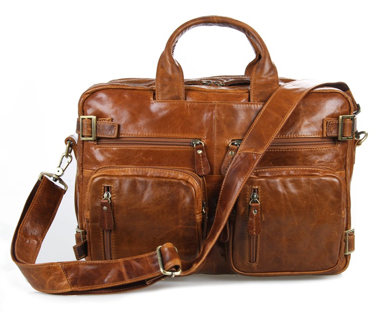 7026B Brown Genuine Vintage Leather Men's Briefcase Backpack