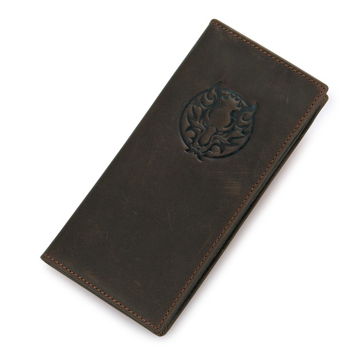 8013-1Q 100% Genuine Leather Dragon Pattern Men's Chocolate Wallet Credit Card Holder 