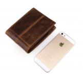 8064B Men's Cowboy Genuine Natural Crazy Horse Leather Bifold Wallet