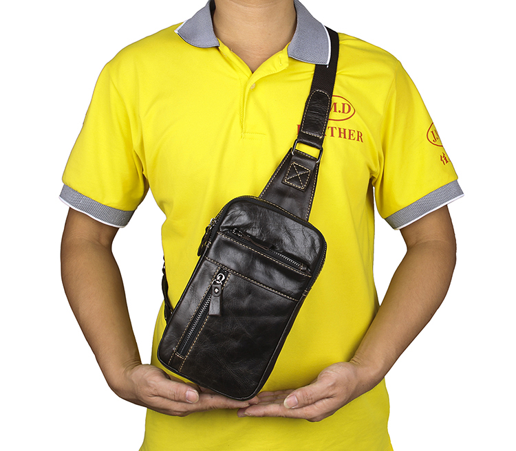 7296J Dark Grey Vintage Genuine Leather Chest Bag Shoulder Bag Backpack