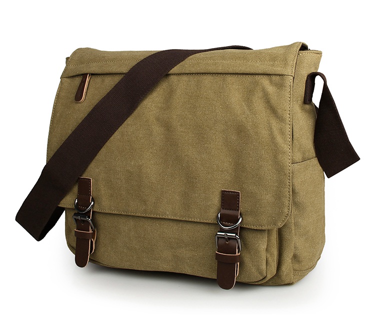 9027N Leather Trimming 16Oz Canvas Travel Bookbag Young Laptop Messenger Bag