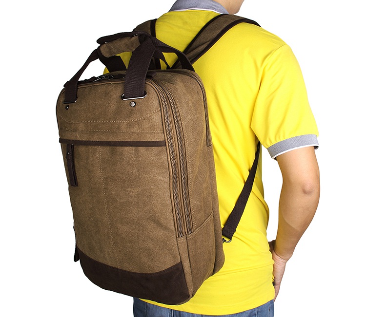 9028C Multi-function Popular Top Quality Canvas Coffee-Brown Large Capacity Mens Rucksack Tote Bag 