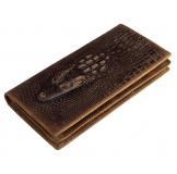 8030C Vintage Crazy Horse Leather Crocodile Pattern Long Wallet Brown Color For Men