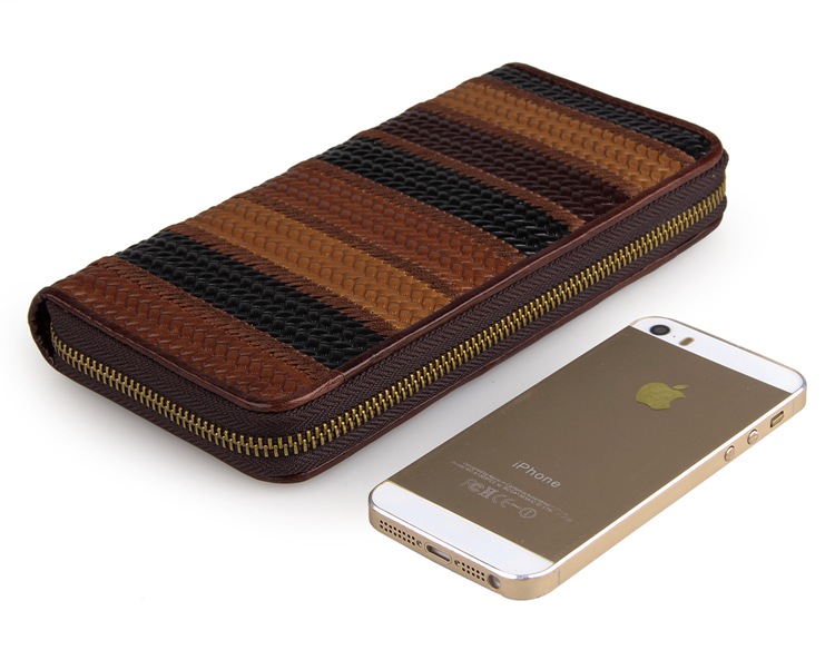 8091-1C Coffee+Brown+Black Vintage Genuine Cow Leather Zipper Credit Card Wallet