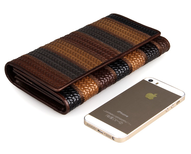 8092-1C Coffee+Brown+Black+Grey Vintage Genuine Cow Leather 3 Folded Fringe Pattern Women Money Holder 3 Folded Purses