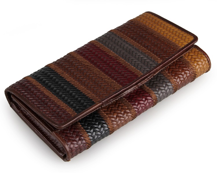 8094-1C Fringe Pattern Coffee+Brown+Black Vintage Genuine Cow Leather Women Purse