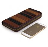 8091-1C Coffee+Brown+Black Vintage Genuine Cow Leather Zipper Credit Card Wallet