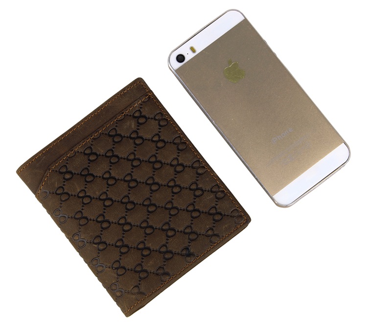 8099R Genuine Crazy Horse Leather Brand Flower Men's Pocket Wallet