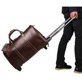 7077LC Unisex Coffee Color Genuine Leather Travel Tote Bag Trolley