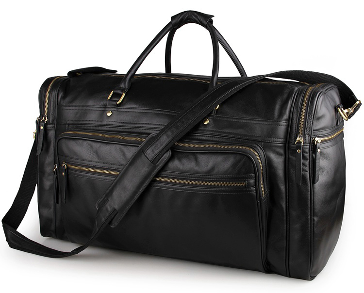 7317-1A Black Cow Leather Tote Men's Duffle Travel Bag