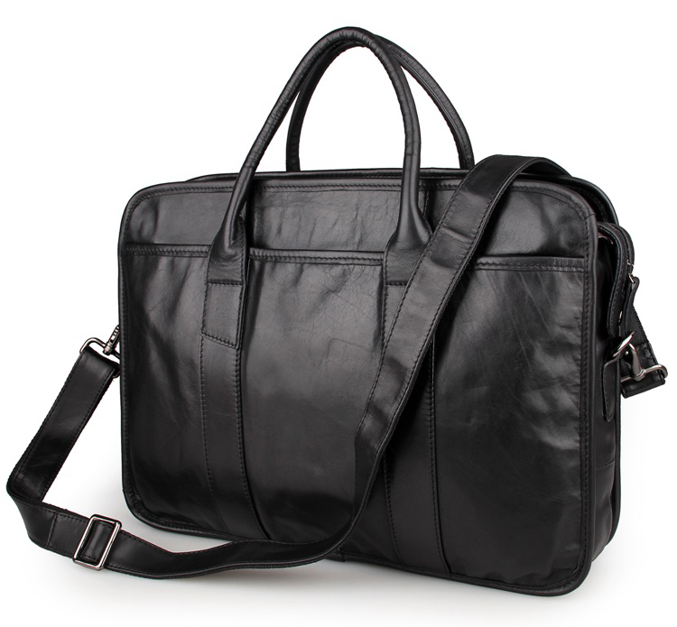 7321A Black Guarantee Genuine Cow Leather Briefcase Laptop Bag Mens