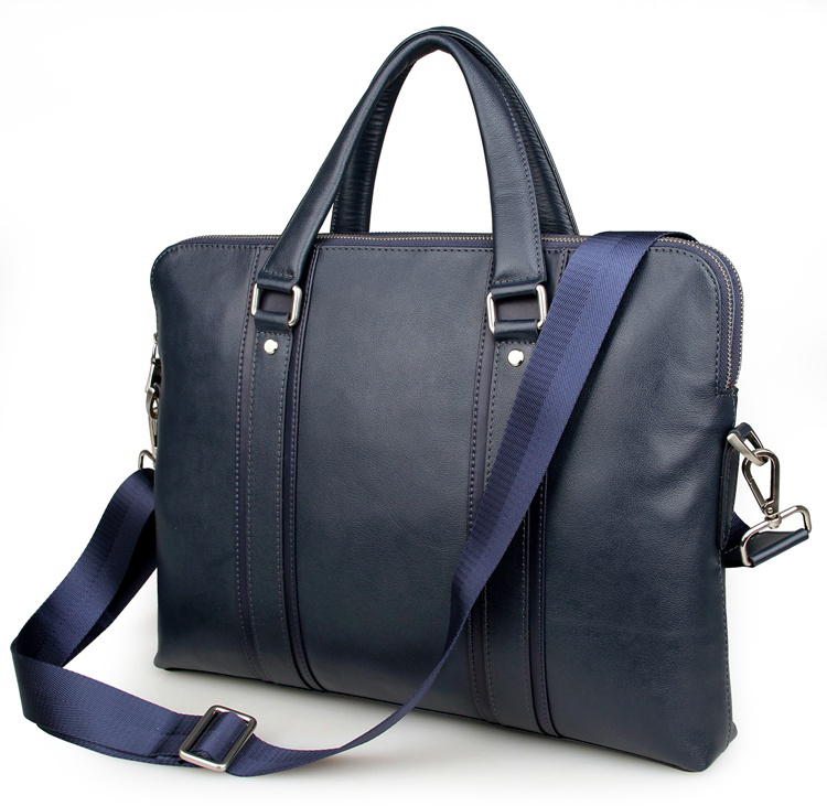7325K Dark Blue Genuine Cow Leather Men's Briefcase Handbag Laptop Messenger Bag 