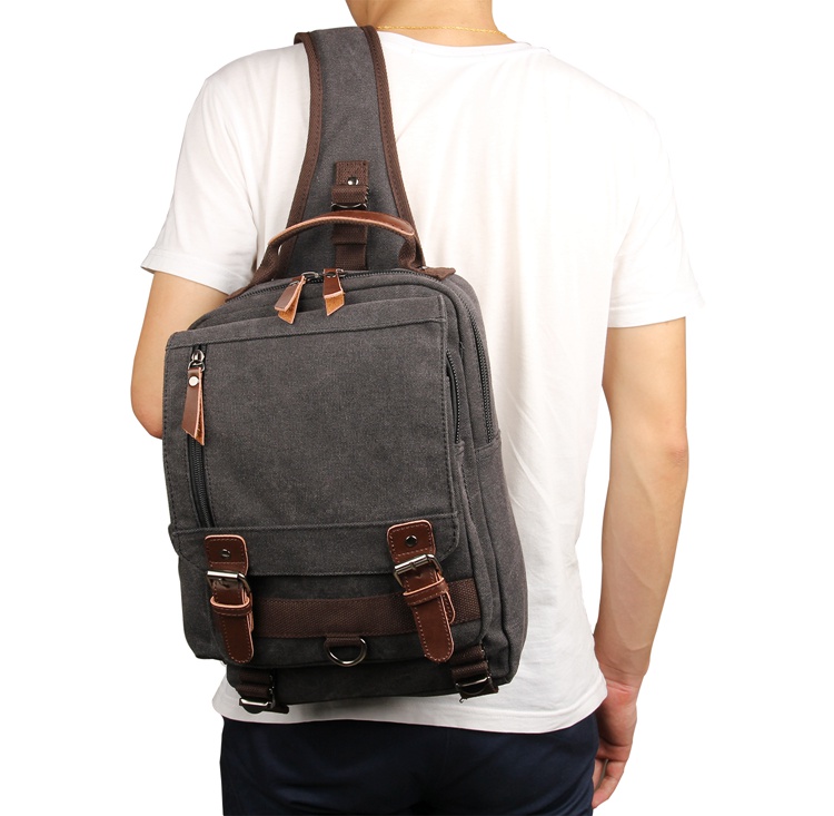 9031A Black Canvas Chest Bag Shoulder Bag Backpack