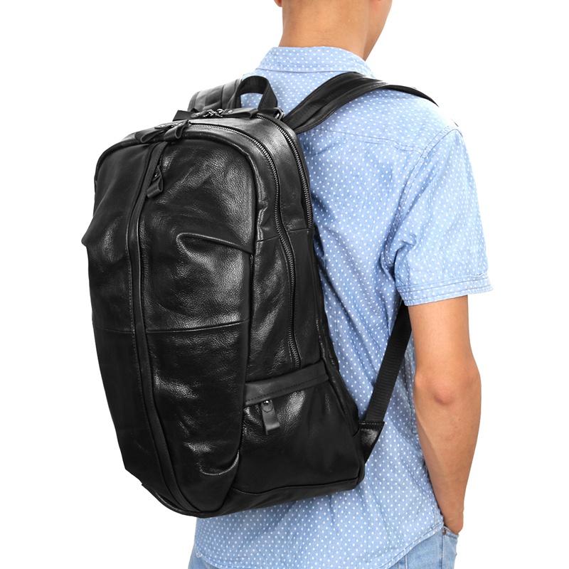 7340A Black Genuine Leather Rucksack Travel Bag Manufacturer