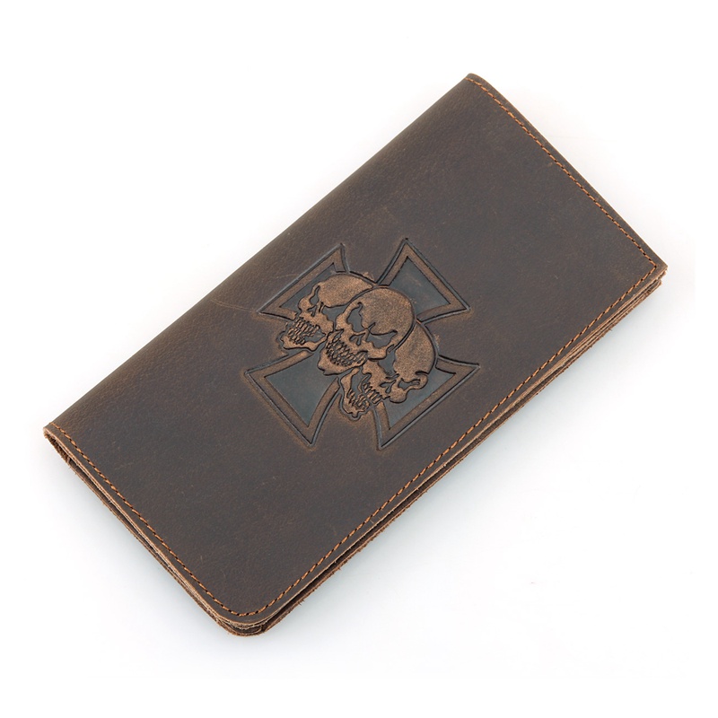 8115R Hot Selling 2016 Genuine Leather Skull Pattern Long Wallet Mens 