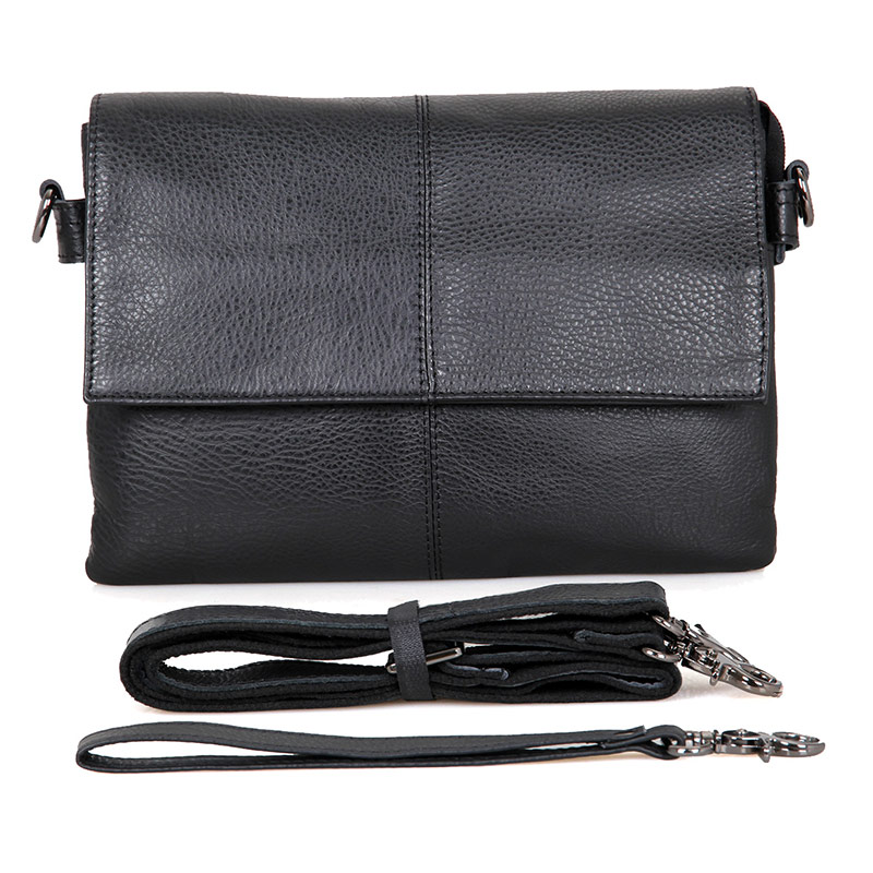 C003A Natural Cow Leather Men's Dark Black Messenger Bag Sling Bag