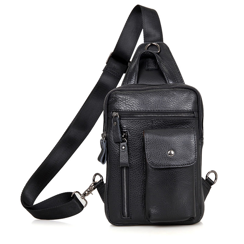 4006A Black Natural Leather Funny Bag Chest Bag for Men 