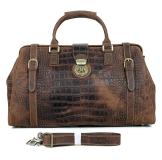 7281B Brown Unique Pattern Design Vintage Genuine Cow Leather Locked Duffle Bag