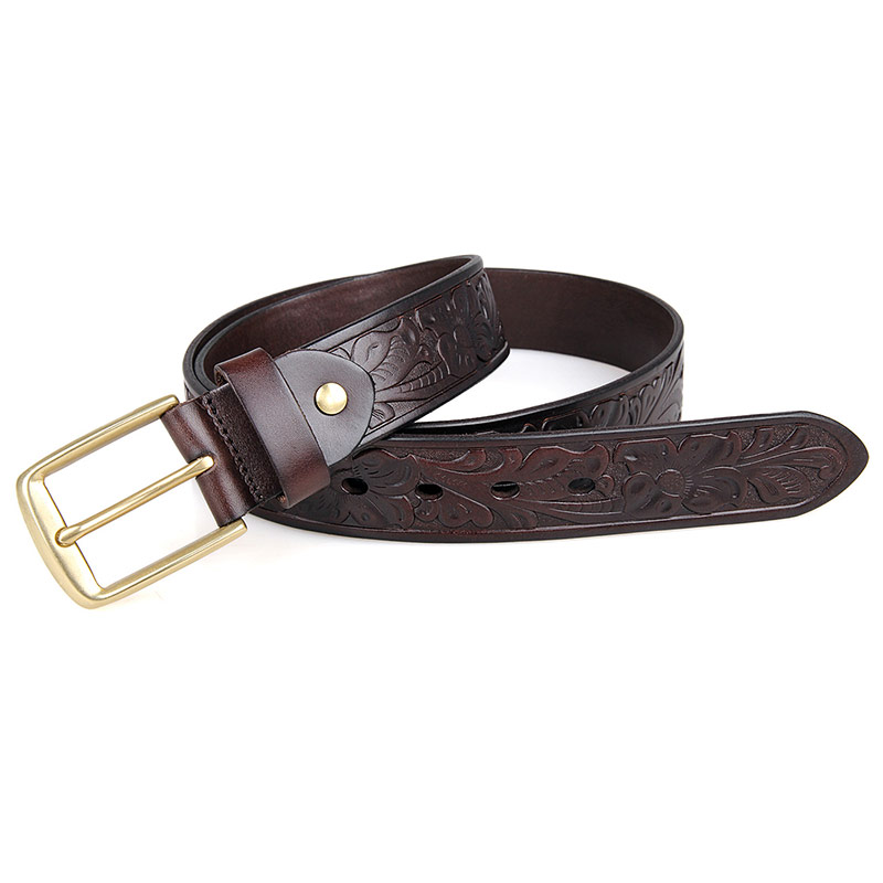 B014Q Beautiful Pattern Durable Vegetable Leather Brown Fashion Handmade Mens Belt 