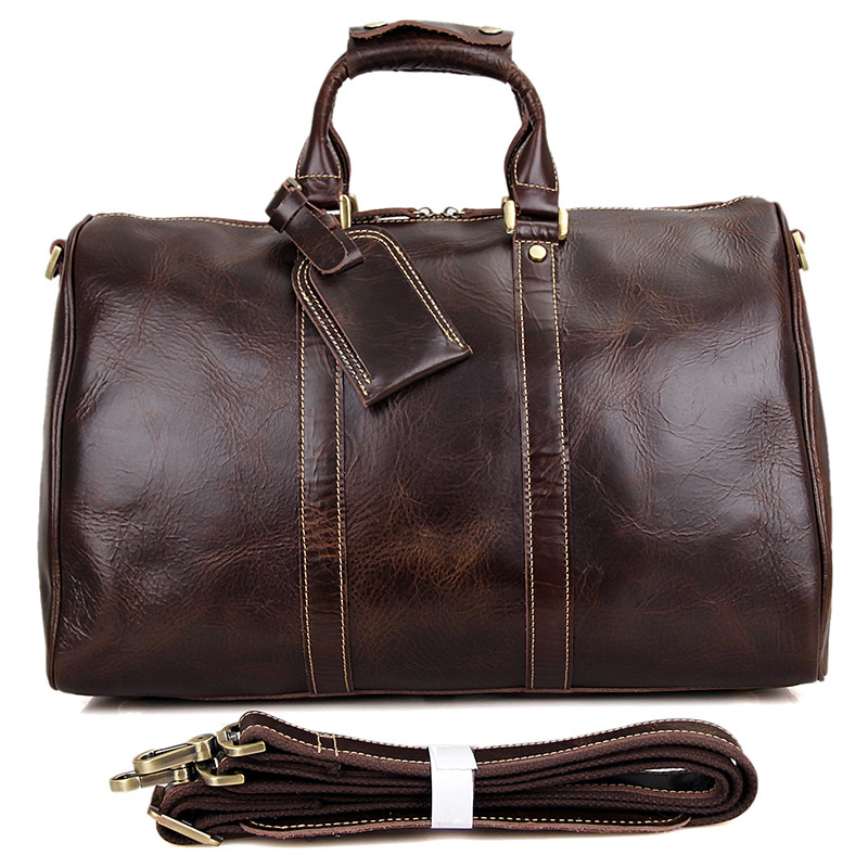 7077C Unisex Coffee Color Genuine Leather 16" Inches Laptop Travel Duffle Bag