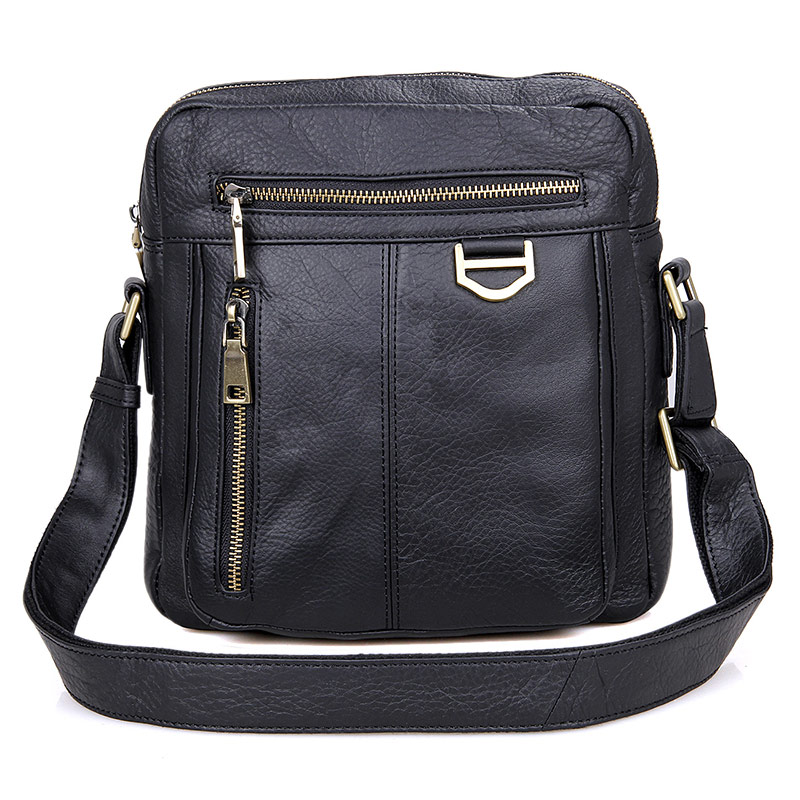 1011A Black Small Style Cowhide Leather Men's Cross Body Bag