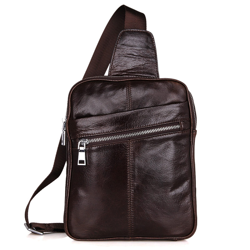 7217C Vintage Leather Fashion Men Coffee Chest Bag Backpack