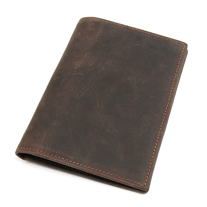 R-8190R Brown Crazy Horse Leather RFID Passport Holder Card Holder for Men