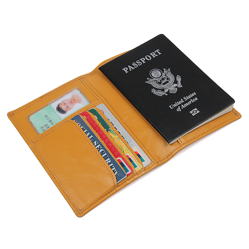 R-8190D  Orange 100% Cow Leather Passport Holder for Lady 