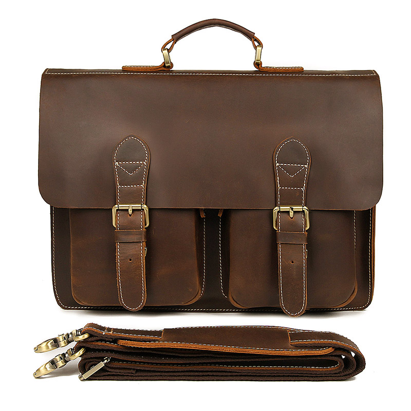 7105B-1 Crazy Horse Leather Style Men's Briefcase Bag Handbag Laptop Bag Messenger Bag