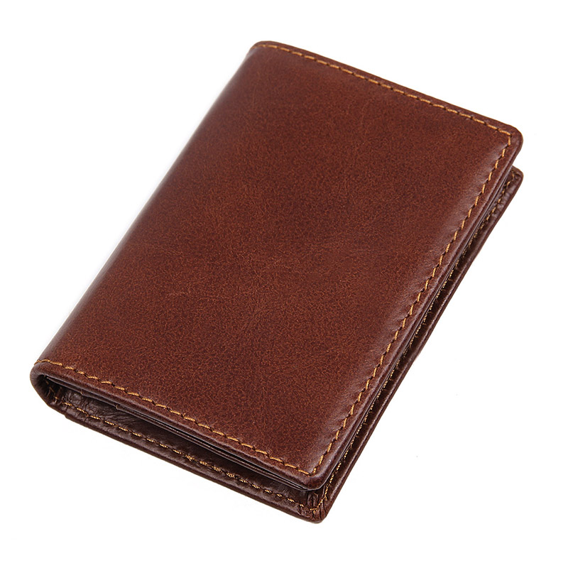 R-8078C 100% Cowhide Leather Men's Coffee RFID Card Holder Purse