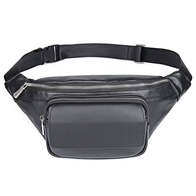 3022A Black Cow Leather Full Grain Leather Waist Bag for Men
