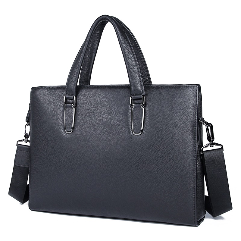 7419A Black Cow Leather Laptop Bag for Men Fashionable Briefcase 