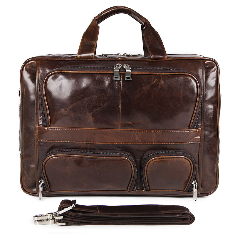 7289C 100% Genuine Vintage Leather Men's Coffee Briefcase Laptop Bag Busiess Bag