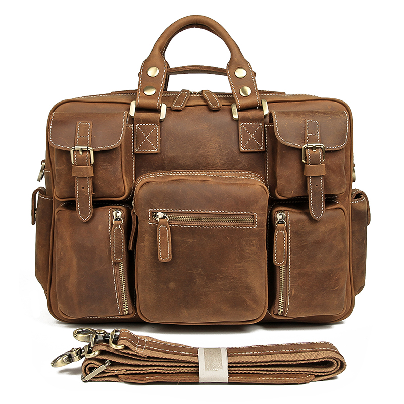 7028B Hot Selling Rare Saddle Leather Men's Briefcase Laptop Bag Dispatch 15 Inches Laptop Bag
