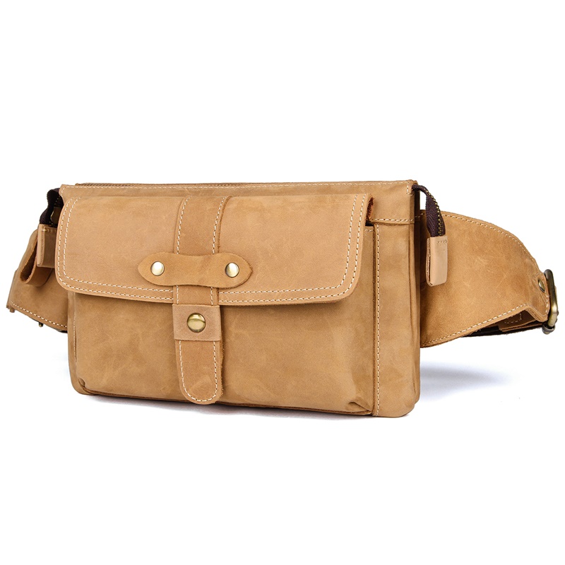 3025B Crazy Horse Leather Messenger Bag Men's Waist Bag