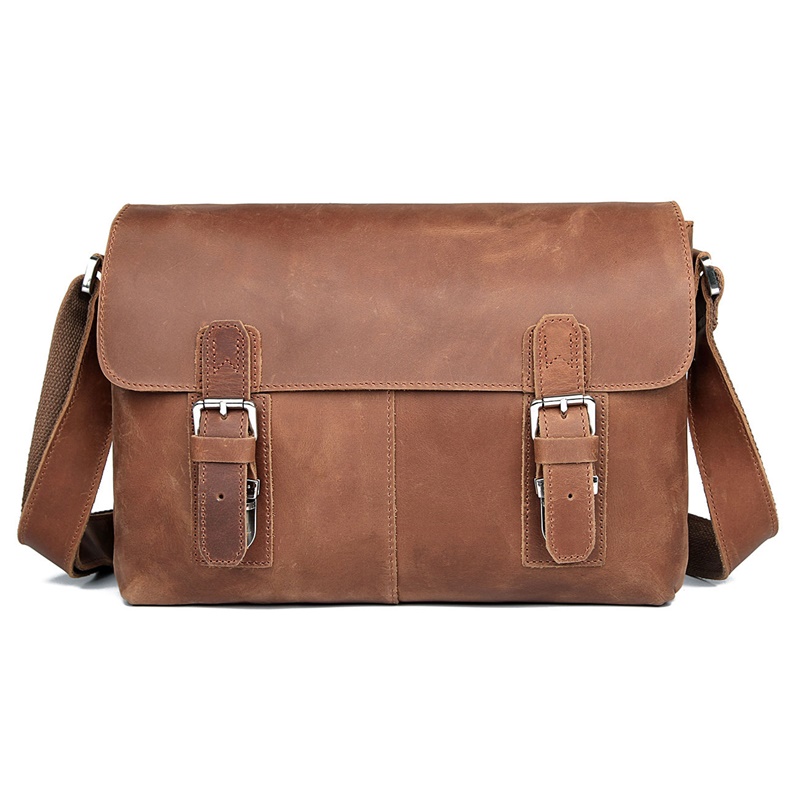 6002B Hot Selling Crazy Horse Leather Men's Brown Shoulder Messenger Bag High Quality Crossbody Purse