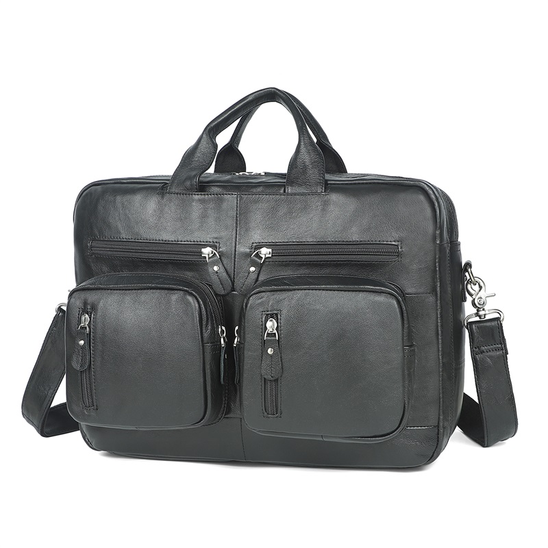 7429A-Y Black Cow Leather Backpack Business Rucksack for Men