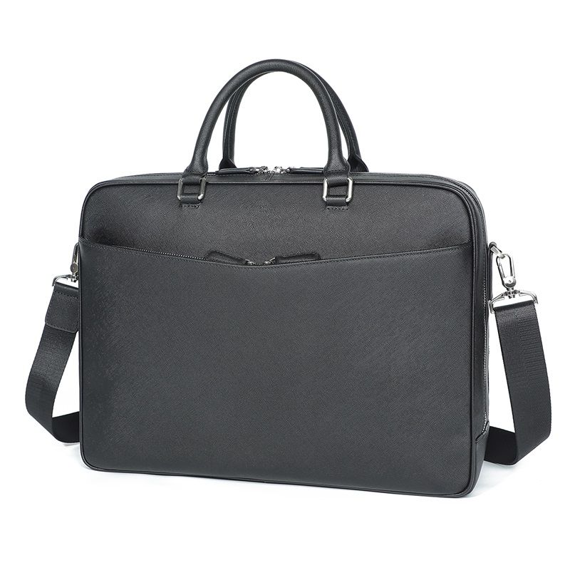 7446A Wholesale Price Black Real Cow Leather Men's Laptop Bag 